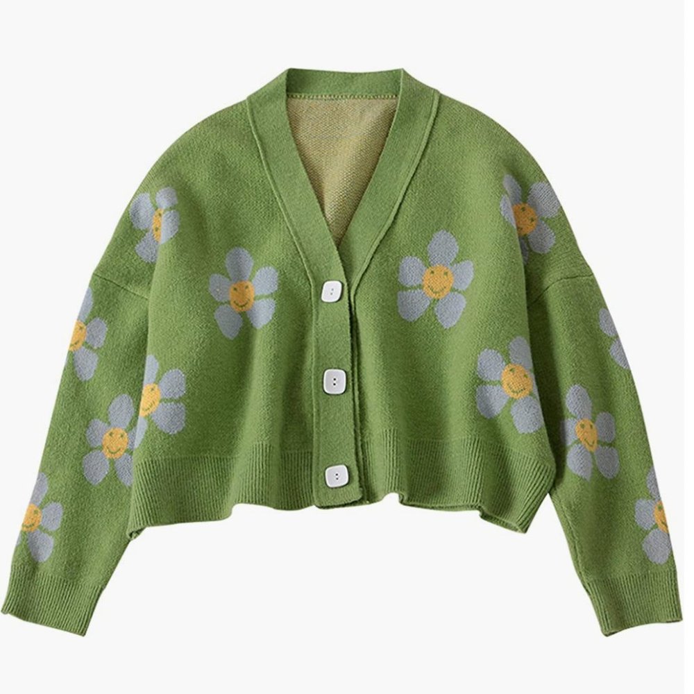 Y2K Knitwear Sweet Floral Cardigans V Neck Long Sleeve Casual Sweater Open Front